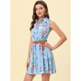 thumbnail image 4 of INSPIRE CHIC Robe Sans Manches Ceinturée au-Dessus du Genou à Demi-Patte de Boutonnage Imprimée pour Femme Bleu-Rose Floral m, 4 of 6