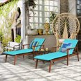 thumbnail image 4 of Costway Ensemble de 3 Pcs Chaise Longue de Patio en Rotin avec Table Pliante Chaise Bois Coussinée Turquoise, 4 of 10