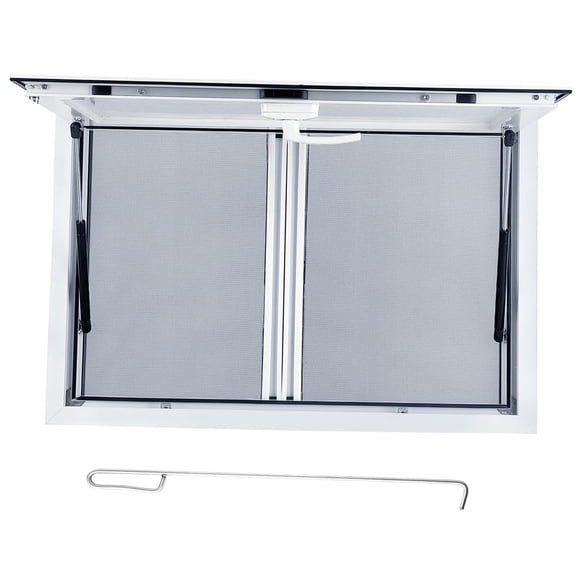 TROPOW Fenêtre de Concession en Aluminium 48 Pouces x 36 Pouces pour Camions Alimentaires – Panneaux d'Écran Coulissants, Système de Levage Hydraulique et Porte Auvent à Verrouillage Sécurisé