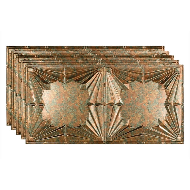 Fasade Art Deco Vinyl 2ft x 4ft Glue Up Ceiling Panel Copper Fantasy 5 Pack