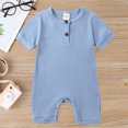 thumbnail image 2 of AherBiu Newborn Onesie Short Sleeve Jumpsuit Baby Clothes Ribbed Button Crewneck Summer Short Rompers Overalls, 2 of 4