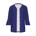 thumbnail image 4 of VKOYWKM 3/4 Length Sleeve Womens Tops Trendy Eyelet Embroidery Tees Button Down V Neck Pullover Tops Solid Color Ruffle Bell Sleeve Tunic Blouses, 4 of 5