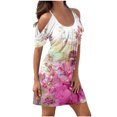 thumbnail image 2 of Robe d'Été pour Femmes 2024 Mode Grande Taille Imprimé Manches Courtes Épaules Dénudées Col Rond Robe Rabais de 50 % Liquidation!, 2 of 5