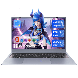 RNRUO 15.6" Laptop with Windows 11, 12GB RAM 256GB SSD, Intel 6500Y Processor, FHD Screen Full Size Keyboard, Office 2024 Included, Portable Laptop for Students and Home Use, Silver