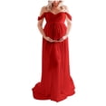 thumbnail image 4 of Offres du Jour TMOYZQ Robes de Maternité pour Femmes Épaules Dénudées Sans Bretelles Robe en Mousseline Fendue devant Robes Maxi Mode Robes Maxi pour Photographie, 4 of 7