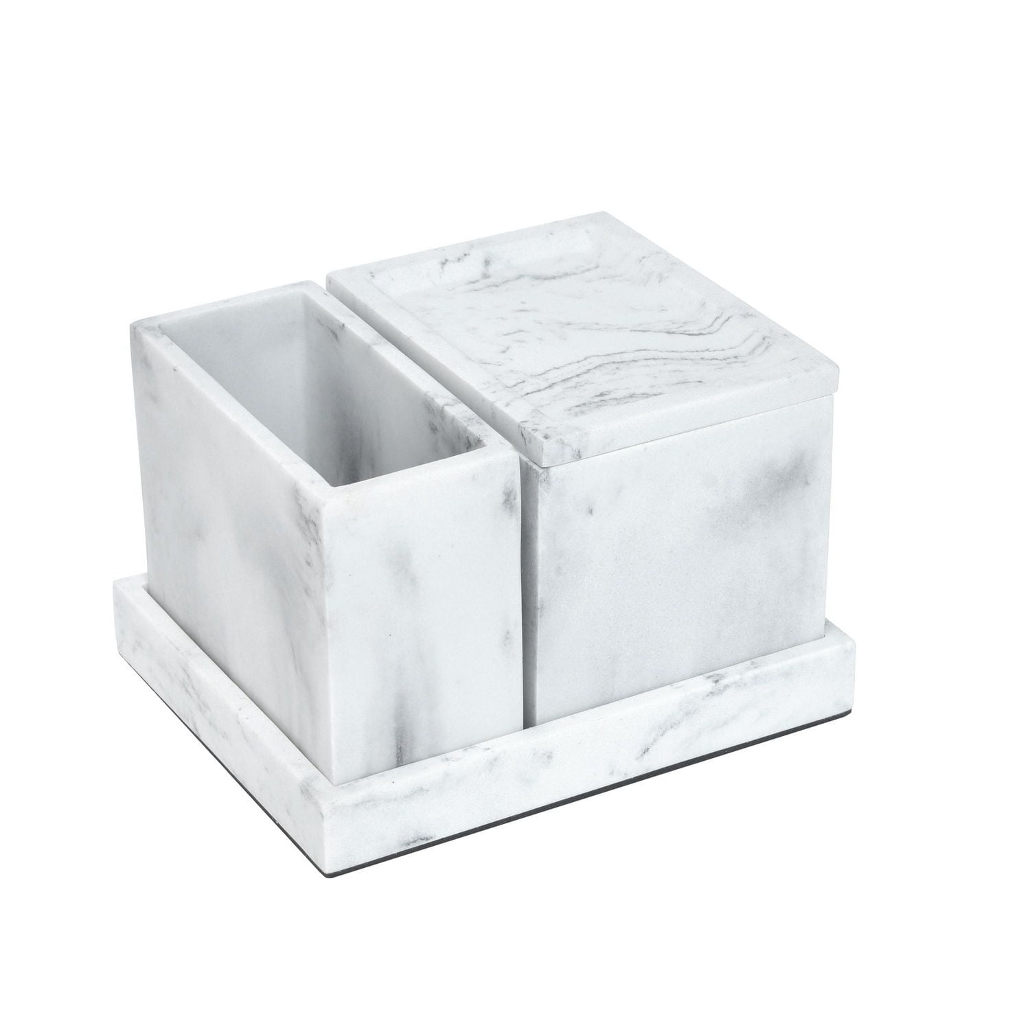 hometrends Ensemble de 4 organisateurs de meuble-lavabo en faux marbre avec côté magnétique, organisateur de meuble-lavabo en grès