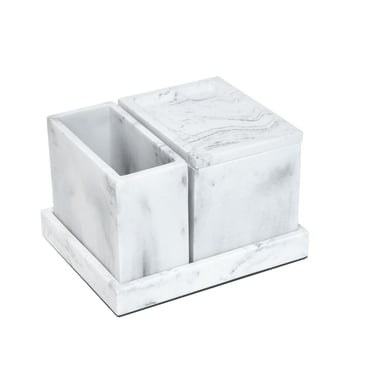 hometrends Faux Marble 4 Piece Vanity Organizer Set with Magnetic Side, sandstone vanity organizer