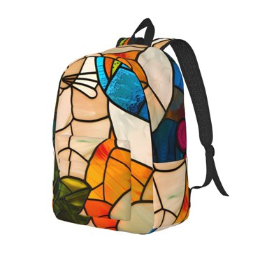 Easygdp Stained Glass Cat Art for Durable Canvas Laptop Backpack - Adjustable Shoulder Strap, Large Capacity, Fits 15-17in Laptops, for School, Work, Travel-Medium