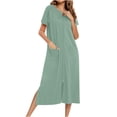 thumbnail image 2 of Timegard Night Shirts for Women Sleepwear Zipper Robe 3/4 Sleeve Side Split Lounge Dress with Pockets, 2 of 7
