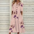 thumbnail image 1 of Robe de Plage Femme Décontractée à Manches Courtes Robes Taille Empire Robe sous le Genou Poches, 1 of 5