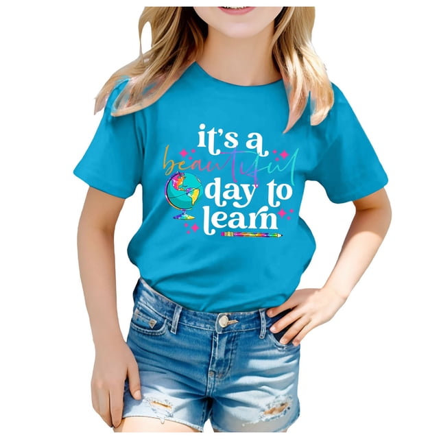 TZEWGL T-Shirts For Child Back To School Season Printed Short Sleeve Crewneck Clothes For Baby size 2-4T