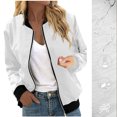 thumbnail image 2 of Womens Fashion Jacket Casual Stand Collar Zip Up Lightweight Coat Fall Color Block Jackets with Pockets White M, 2 of 7