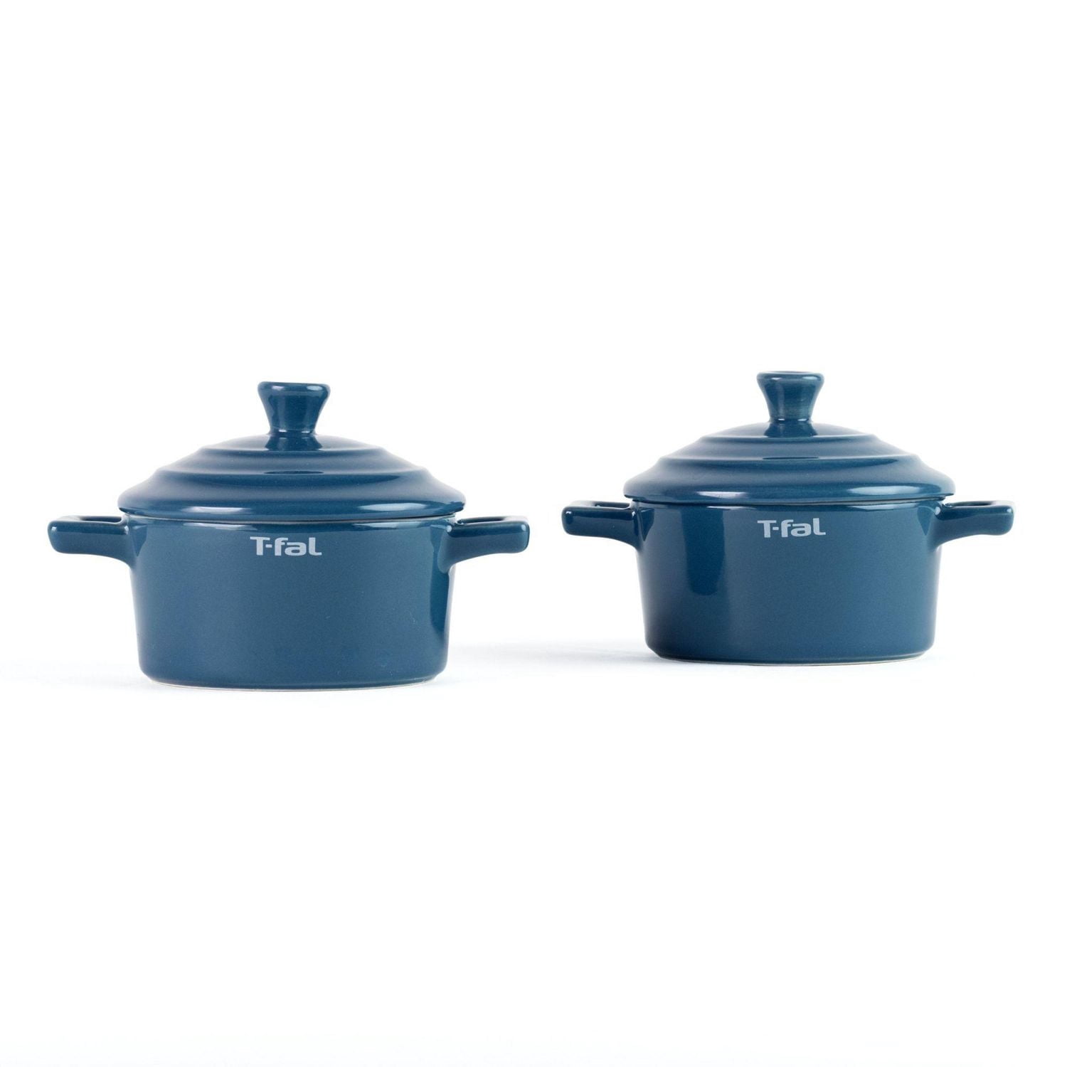 T-Fal Ensemble de Mini-Cocottes en Céramique de 2 Pièces avec Couvercles, Bleu