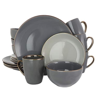 Elama EL-TAHITIANGRAND Tahitian Grand 16 Piece Luxurious Stoneware Dinnerware Stone and Slate with Complete Setting for 4, 16pc, Assorted Colors