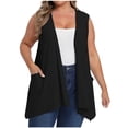 thumbnail image 1 of Ladies Shrugs Sweaters Plus Size Women Sleeveless Cardigan Open Front Lightweight Coat Draped Solid Color Long Vests with Pockets Black XXL, 1 of 7