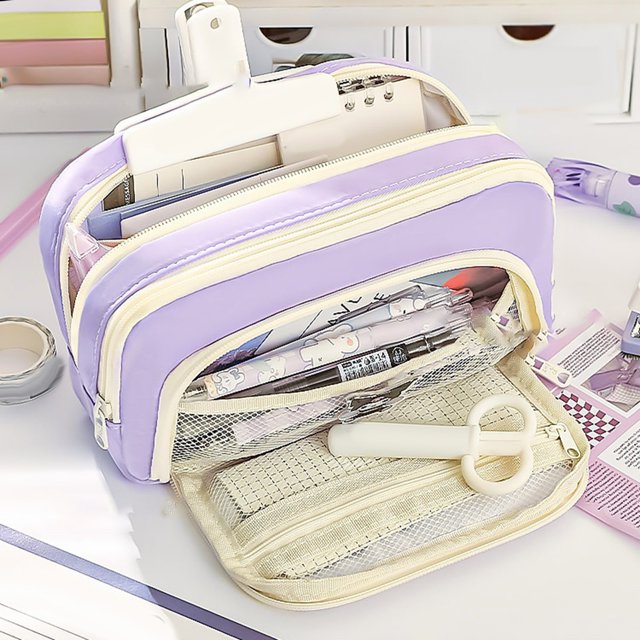 Large Capacity Pencil Case Fabric School Organizer For Students Pens Markers & Rulers (10.2x7.5 Inches)