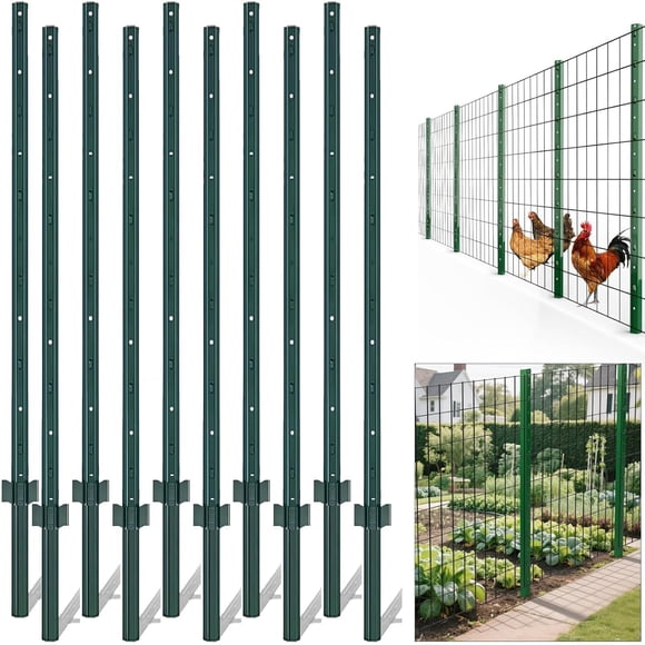 Metal Fence Post 6 Feet,Pack of 8,U Post for Wire Fence, No Dig Steel U Posts Fencing,Wire Mesh Fences Poles Sign Outdoor Light Duty for Lawn Garden