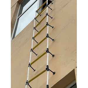 Two Storey Fire Escape Ladder 13 ft with Stand-Off Stabilizers - Flame Resistant Emergency Rope Ladder with Spring Hooks - Reusable - Weight Capacity up to 2000 Pounds