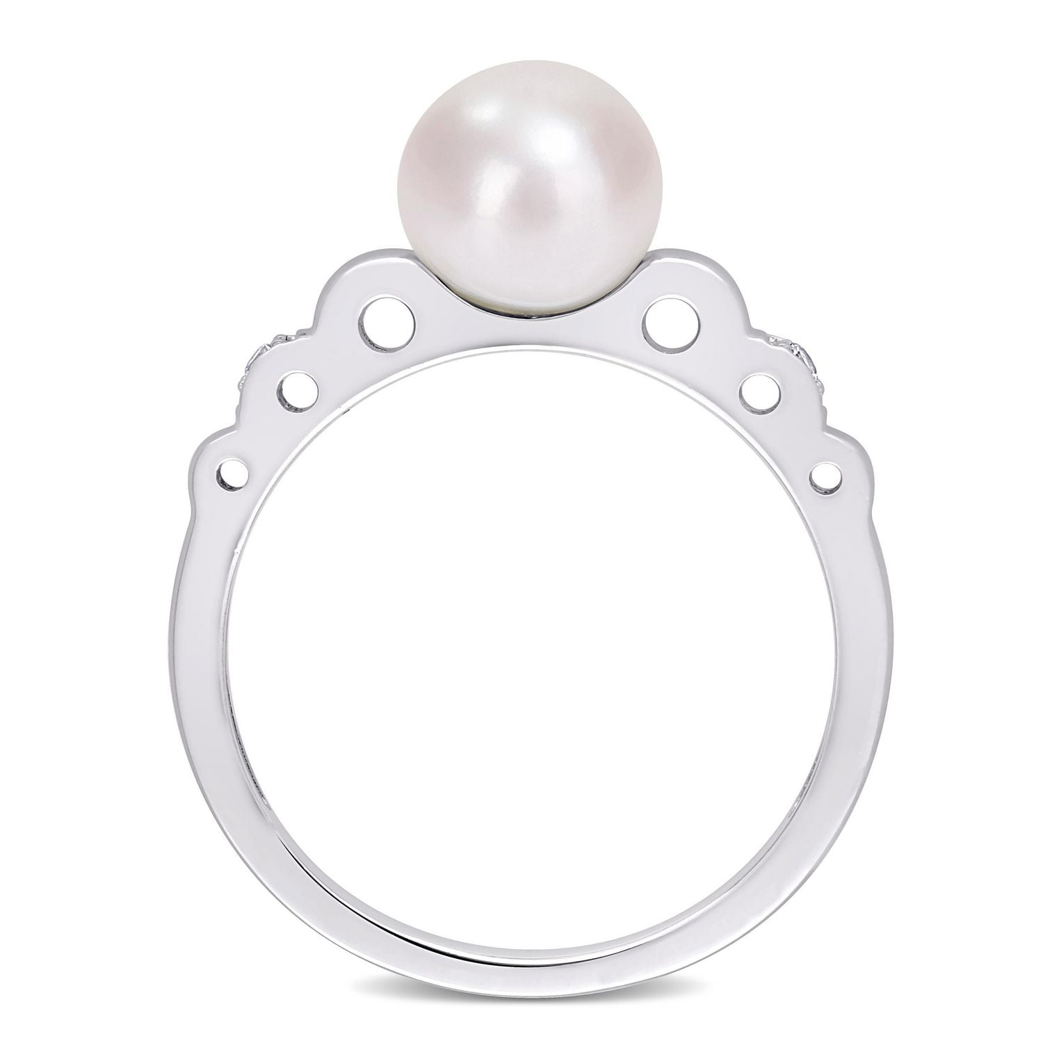 Bague Miabella en argent sterling avec perle culture d'eau douce et saphir blanc synthétique