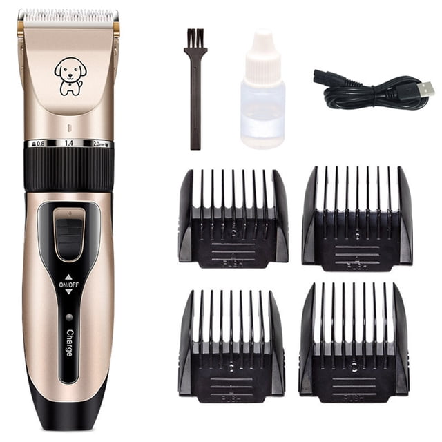 Gold Ceramic Cordless Pet Clippers for Dogs, Cats & Rabbits - Rechargeable 1200mAh Lithium Battery, 90-Min Working Time, Ultra-Quiet 60dB Low Noise, 5-Speed Micro-Adjustment (0.8-2mm), Anti-Allergy