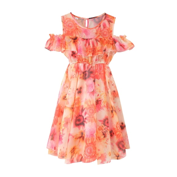 Ketyyh-chn99 Toddler Baby Girls Clothes Girl's Casual Dress Summer Scoop Short Sleeve Flowy Floral Print Plain Sundress for 9-10 Years,Red