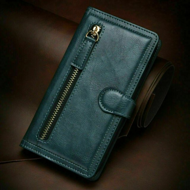 Kelvin Étui Portefeuille Magnétique en Cuir avec Fermeture Éclair pour Samsung Galaxy S21 Ultra (Cyan)