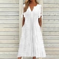 thumbnail image 2 of JUNWELL Aubaines 2024 Tendance Robe Mi-Mollet à Manches Courtes à Col en V pour Femmes Mode Femme Été Décontractée Robe Longue à Boutons Bleu 4, 2 of 6