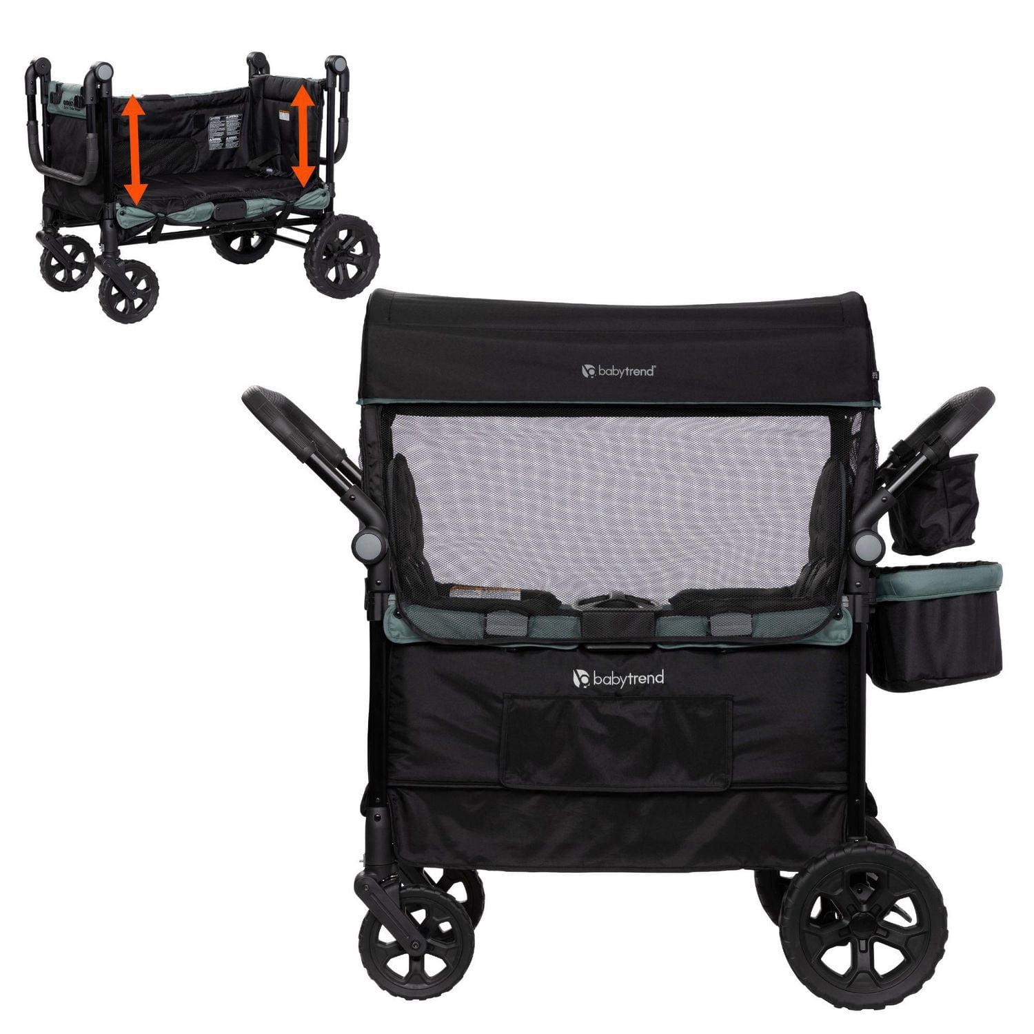 Baby Trend Quest PLUS 2-in-1 Stroller Wagon for infants to toddlers with drop-down side bar-converts to bench; 30% more compact fold; 110 lb capacity