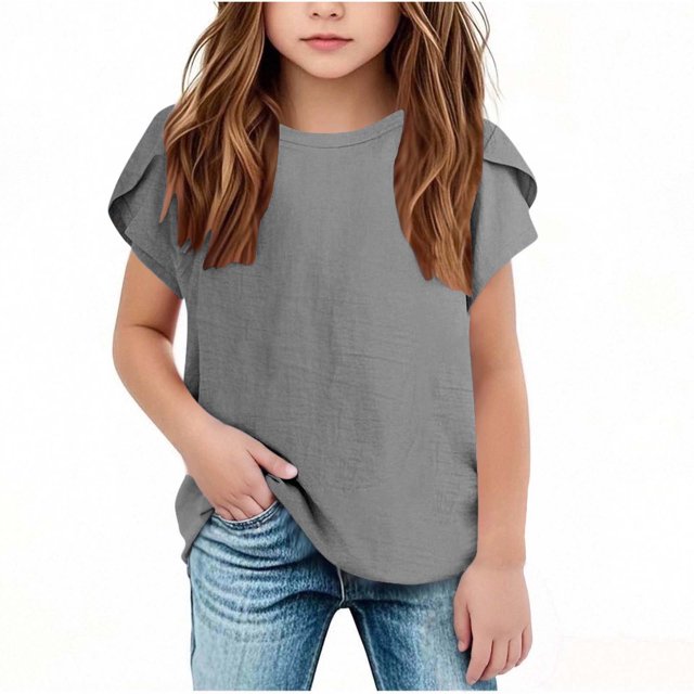 RXIRUCGD 2025 Vêtements d'Été pour Enfants Nouveaux T-Shirts d'Été pour Enfants Manches Raglan Manches Courtes T-Shirt Graphique Col Rond T-Shirt Filles Haut Décontracté