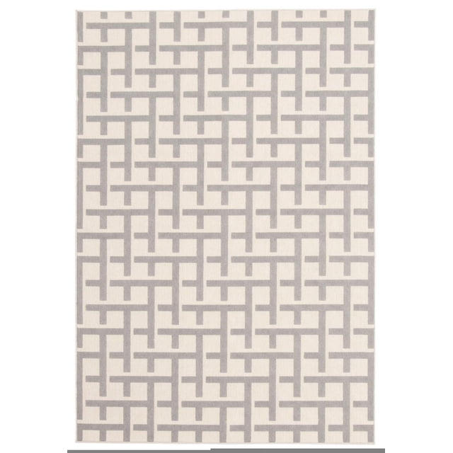 ECARPET Intérieur/extérieur pour Balcon, Patio et Jardin Villa Tapis Gris Pâle Affichant un Motif Géométrique Moderne de Lignes Gris Pâle Emboîtables sur un Fond Blanc Cassé, Conçu pour une Utilisation Polyvalente Intérieure et Extérieure Incluant patios, Balcons et Salons, Convient aux Zones Occupées.
