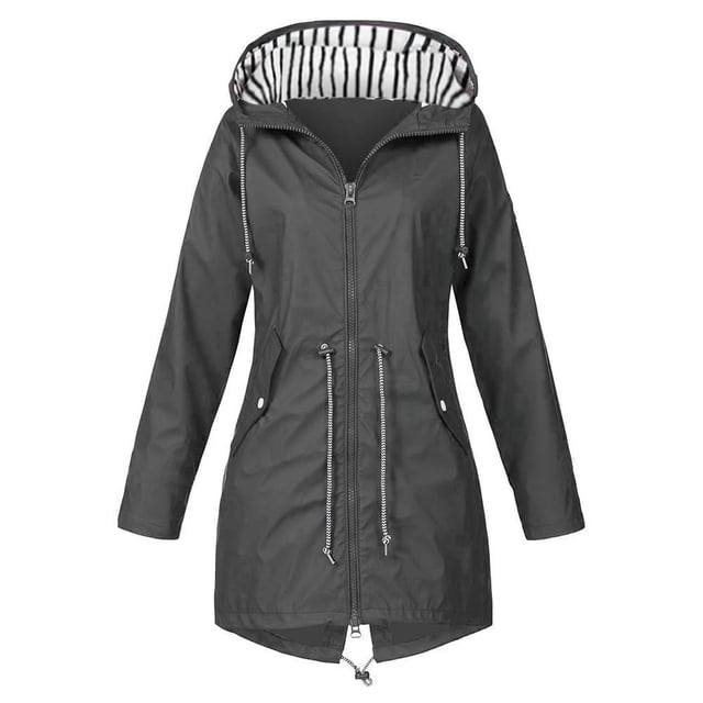 CEHVOM Women Solid Rain Jacket Outdoor Hooded Raincoat Windproof Top Clearance