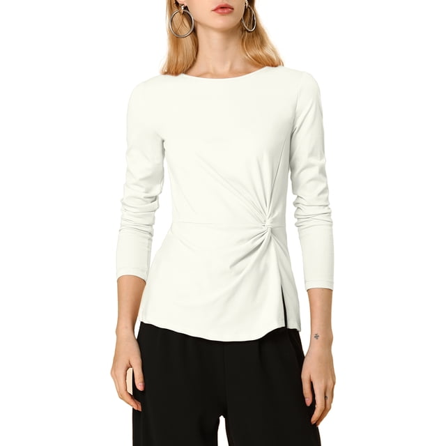 INSPIRE CHIC Blouse à Manches Longues pour Femmes à Col Rond avec Torsade devant