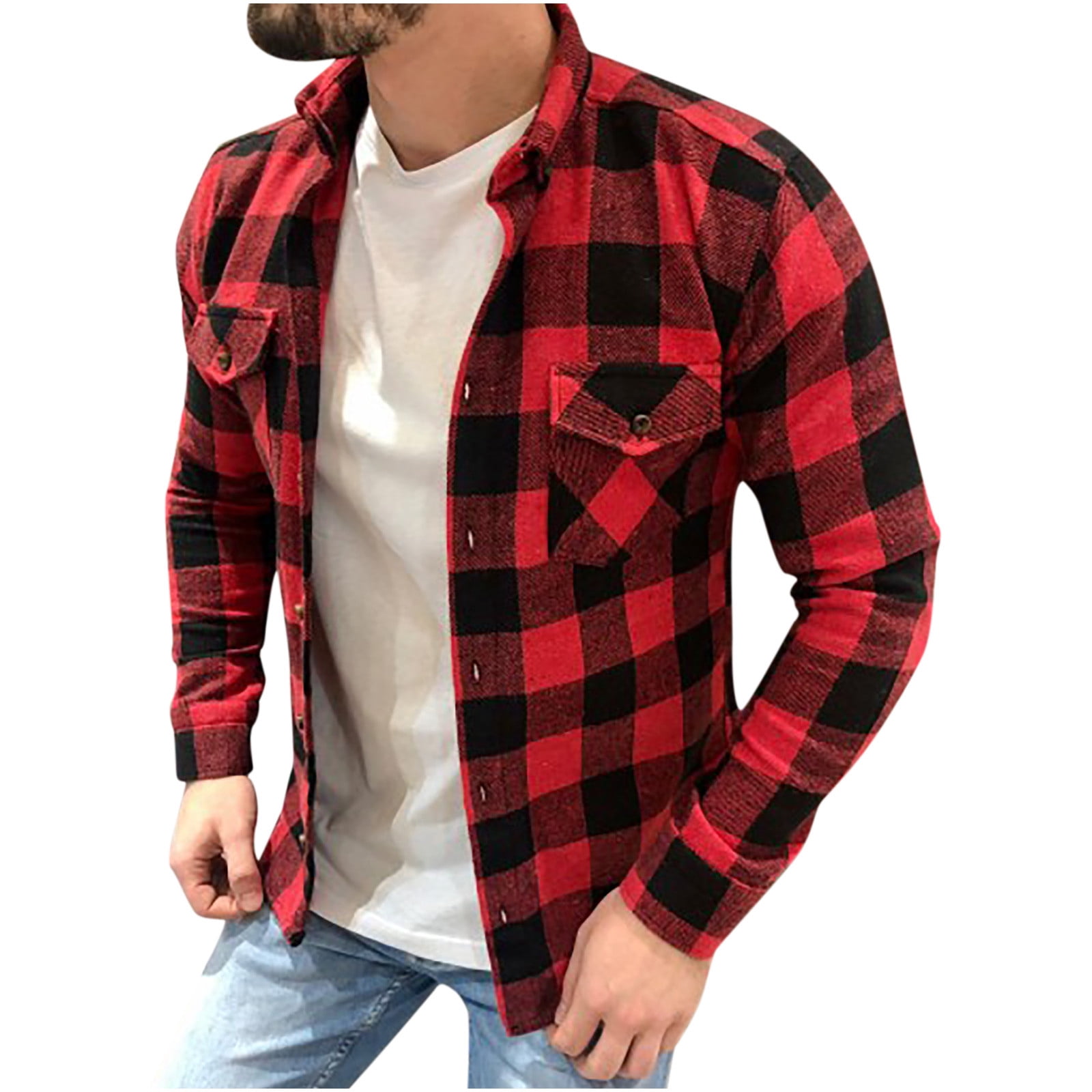 Chemise à Manches Longues pour Homme Mode Homme Décontractée Confortable Col à Revers Chemise à Carreaux Veste Haut à Manches Longues