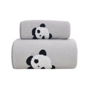 Vacemry Bear Embroidered Towels, Soft Coral Fleece Bath Towel Set, High Water Absorbent Quick-Dry Towels, Non-Shedding Hair Wrap Cap, Bathroom Spa Home Gift Set