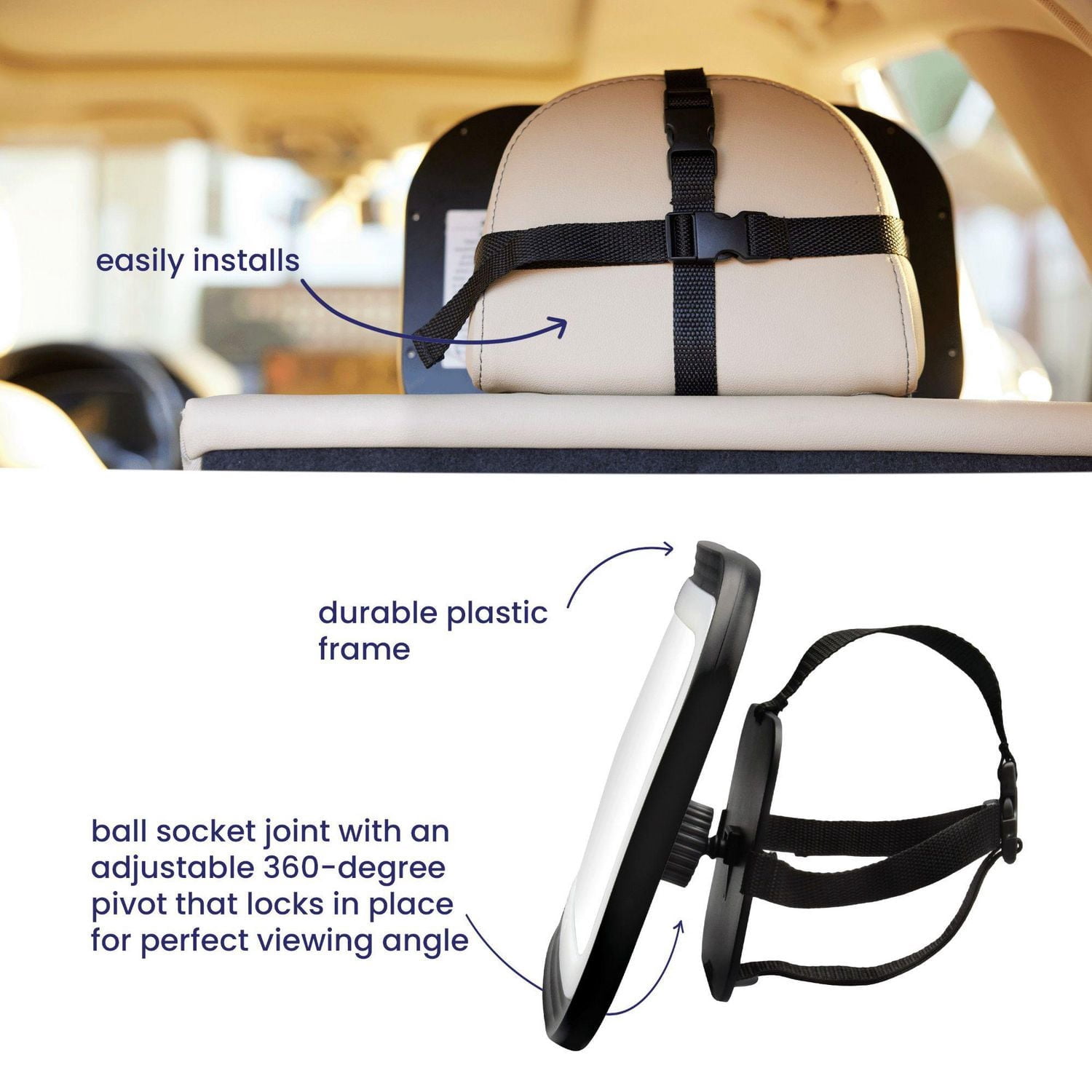 GoldBug Glow Rétroviseur de siège d’auto pour bébé orienté vers l’arrière, télécommande LED réglable, noir