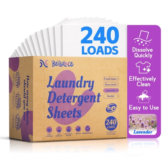 Bellaluce Concentrated Laundry Detergent Sheets, Lavender Scent, 240 Loads
