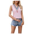 thumbnail image 1 of Birdeem Mode Femmes Été Col en V Dentelle Patchwork Sans Manches Haut Aguichant Blouse, 1 of 7
