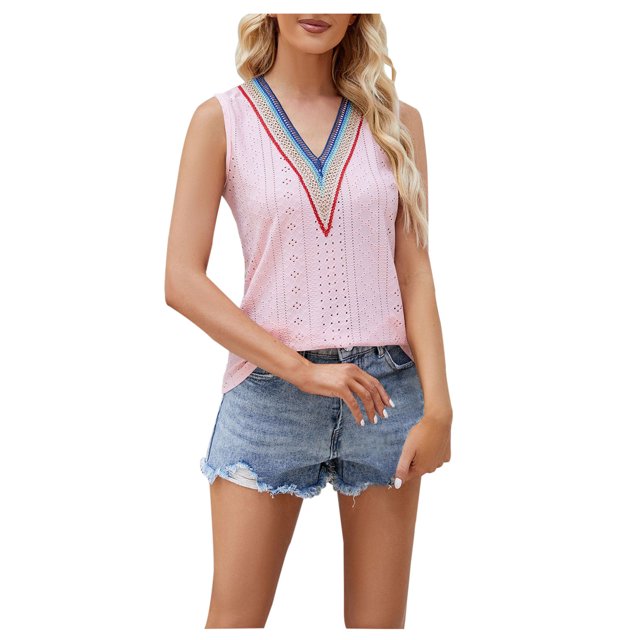 Birdeem Mode Femmes Été Col en V Dentelle Patchwork Sans Manches Haut Aguichant Blouse