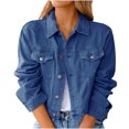 thumbnail image 1 of IROINID Veste en Denim pour Femme à Manches Longues, Couleur Unie, Col à Revers, Manteau, Poches Confortables, Veste en Denim, Manteau, 1 of 8