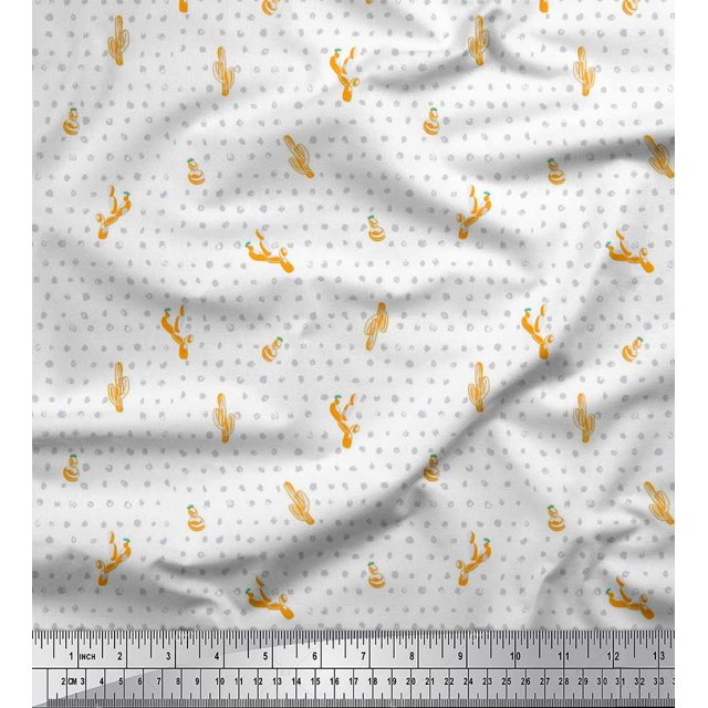 Soimoi Cotton Voile Fabric Brush Stroke & Cactus Tree Decor Fabric Printed Yard 56 Inch Wide