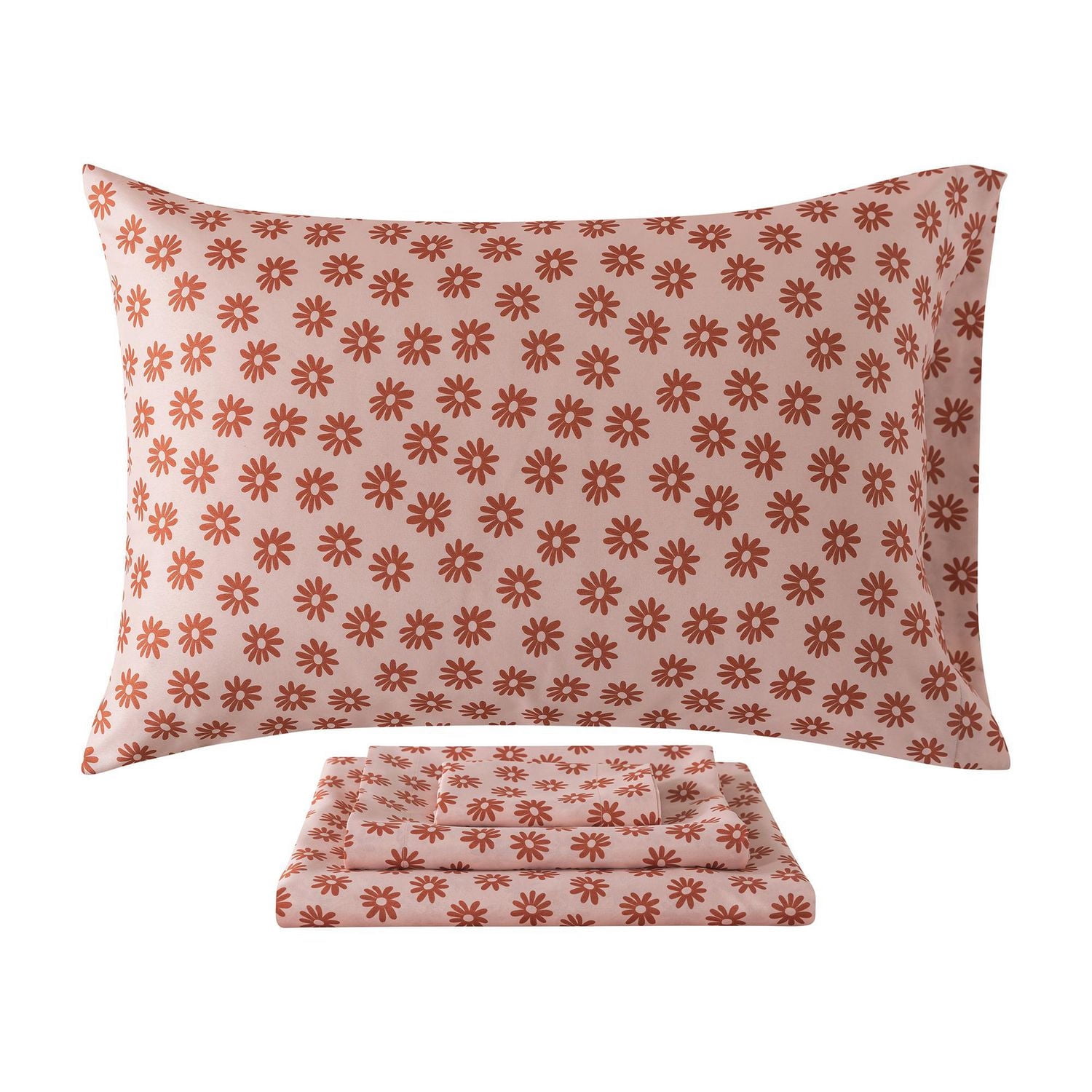 Mainstays – Ensemble de literie tout-en-un réversible avec couette et draps, 5 pièces, format simple très grand (Twin XL), rose blush