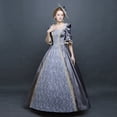 thumbnail image 2 of Huanglei Robe pour Femme Style Rétro Couleur Unie Manches Trompette Longue Robe de Princesse, 2 of 5