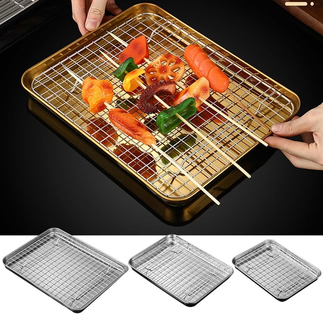 1 Set Stainless Stel Bakeware Rectangular Tray Food Storage Tray App Etizer Plates Flat Bottom Baking Pan Cool Ing Rack Baking Dish Drying Rack Kitchen Supplies HouseholdGrid Bakin