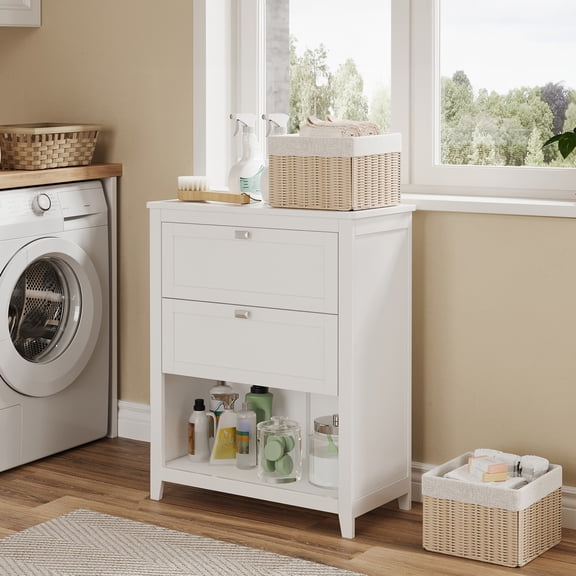 Armoire de Rangement pour Salle de Bain, Organisateurs de Salle de Bain, 2 Tiroirs avec 1 Ensemble de Séparateur Ajustable, 2 Paniers, Buffet, 11,8 x 23,6 x 31,5 Pouces, Blanc