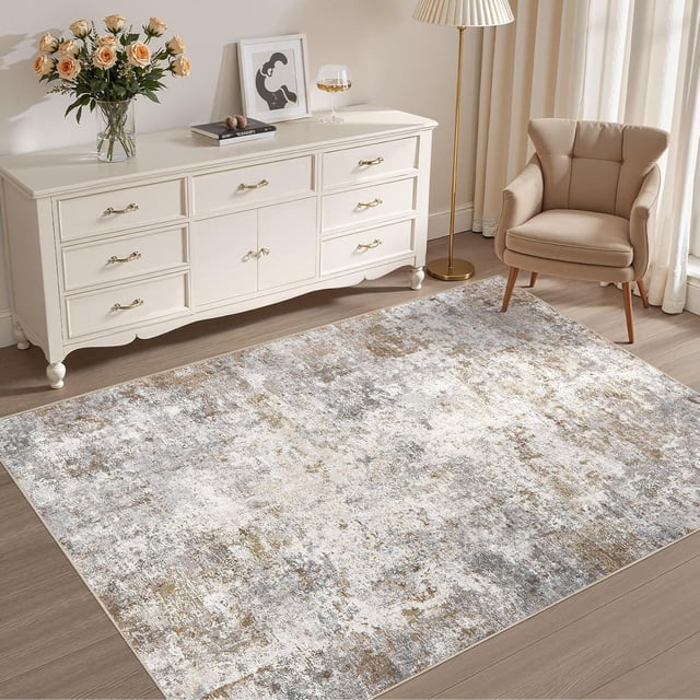 x Area Rug Living Room Rugs Washable Neutral Modern Abstract Soft Thin Large Rug Indoor Floor No Slip Rug Carpet for Bedroom Under Dining Table Home Office Decor Grey