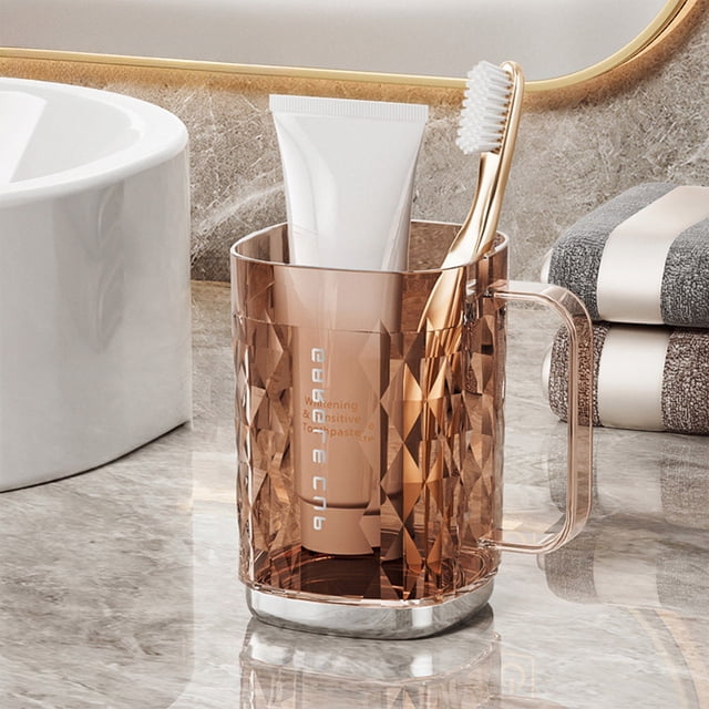 HOZADOIE Polyethylene Terephthalate Mouthwash Cup Storage & Organization Toothbrush Cup with Handle High Value Couple Wash Cup Tooth Cup Transparent Mouthwash Cup