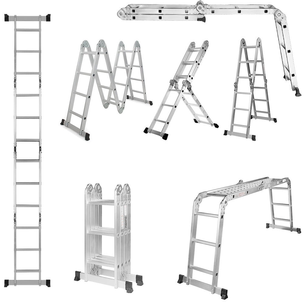 330lb 11.5ft Multi Purpose Aluminum Extension Ladder, 7 in 1 Folding Step Ladder Scaffold Ladder with Work Platform