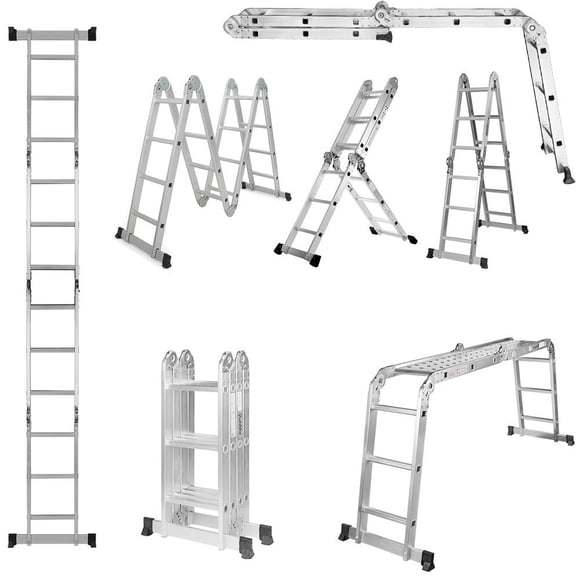330lb 11.5ft Multi Purpose Aluminum Extension Ladder, 7 in 1 Folding Step Ladder Scaffold Ladder with Work Platform