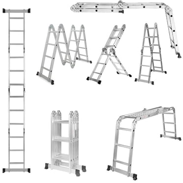 Échelle d'Extension Polyvalente en Aluminium de 330 Lb et 11,5 Pi, Escabeau Pliant 7 en 1 avec Échafaudage et Plateforme de Travail