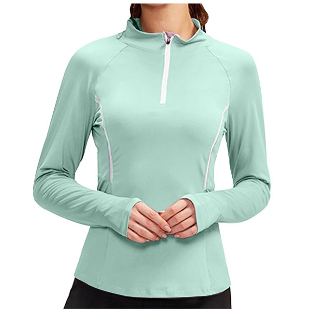 CEHVOM Blouse de Sport à Manches Longues pour Femmes, Couleur Unie, Col Rabattu avec Fermeture Éclair, Liquidation